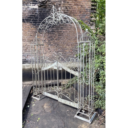 487 - ARCHITECTURAL GARDEN GATE, Regency style, faux verdigris finished metal, 250cm x 85cm x 38cm.