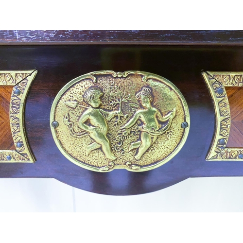 490 - CONSOLE TABLE, Italian style, inlaid with gilt mounts, 65cm x 100cm x 38cm.