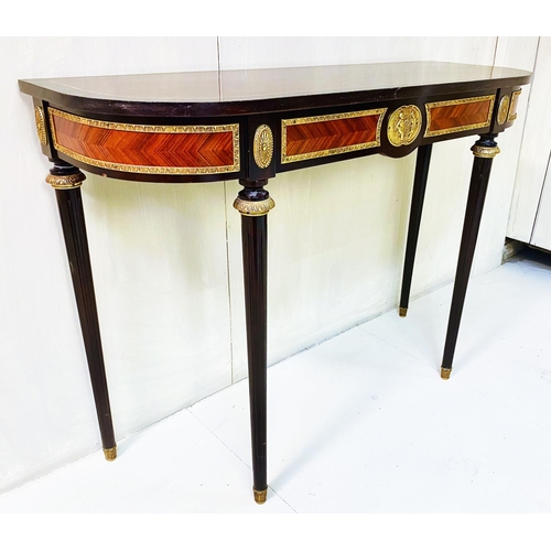 490 - CONSOLE TABLE, Italian style, inlaid with gilt mounts, 65cm x 100cm x 38cm.