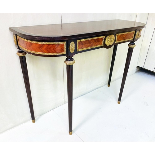 490 - CONSOLE TABLE, Italian style, inlaid with gilt mounts, 65cm x 100cm x 38cm.