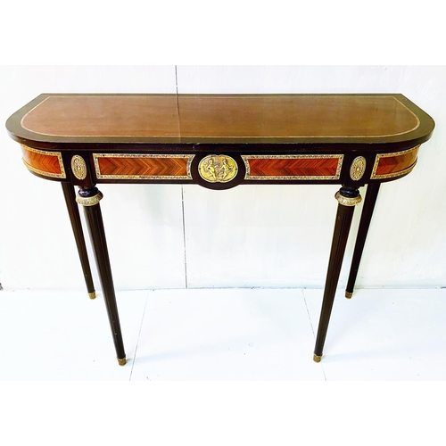 490 - CONSOLE TABLE, Italian style, inlaid with gilt mounts, 65cm x 100cm x 38cm.