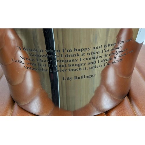 478 - CHAMPAGNE BATHS, a pair, polished metal, three bottle divided top, with quotes from Lily Bollinger a... 