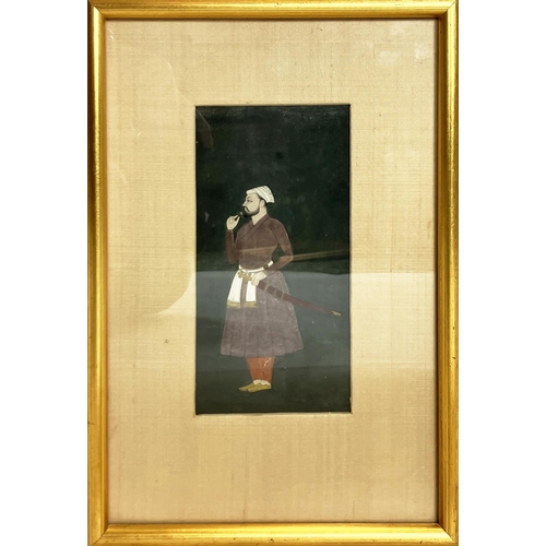 56 - MUGHAL SCHOOL, 19th century, 'Portrait of Muhammad Bairam Khan (1501-1561)', gouache, 16.5cm x 8.5cm... 