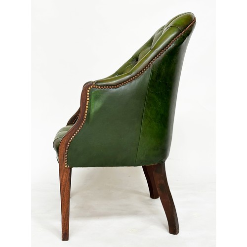 140 - ARMCHAIR, George III design mahogany with deep buttoned and studded green hide leather.