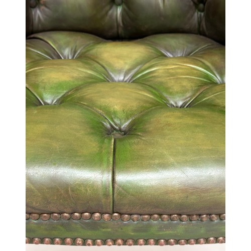 140 - ARMCHAIR, George III design mahogany with deep buttoned and studded green hide leather.