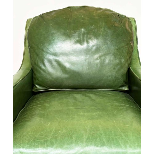 116 - THEODORE ALEXANDER ARMCHAIR, fine green studded hide leather upholstered with turned front supports,... 