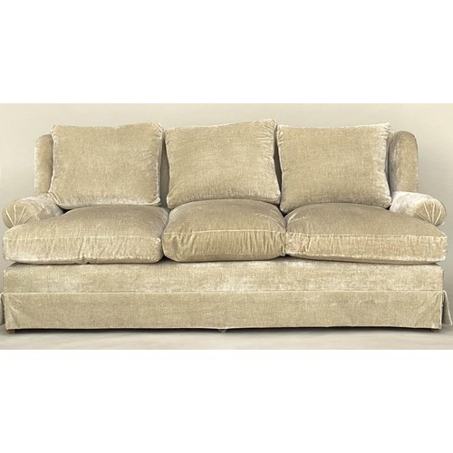 124 - SOFA, 'Donghia' three seater, with oyster chenille velvet upholstery and feather filled pads, 185cm ... 