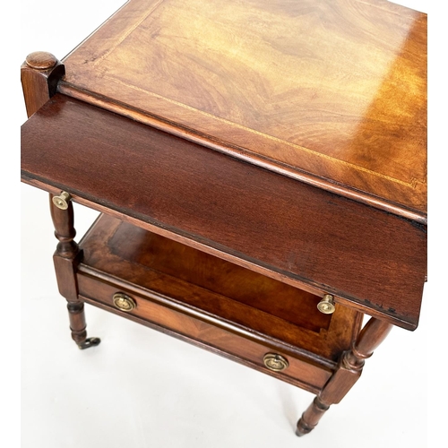 118 - LAMP TABLES, a pair, George III style flame mahogany, each with brushing slide, undertier and drawer... 