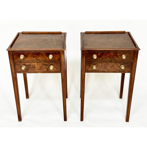 127 - LAMP TABLES, a pair, George III design burr walnut with crossbanded top and two drawers, 41cm H x 41... 