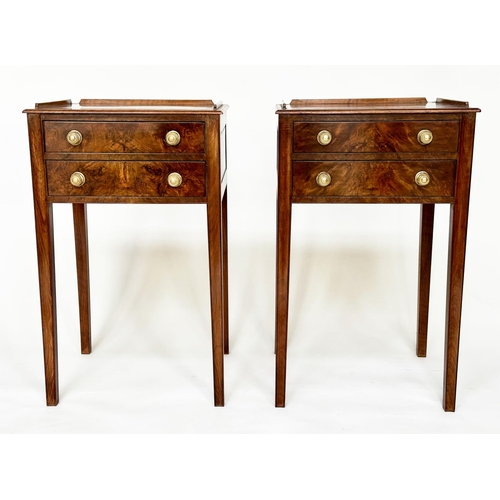 127 - LAMP TABLES, a pair, George III design burr walnut with crossbanded top and two drawers, 41cm H x 41... 