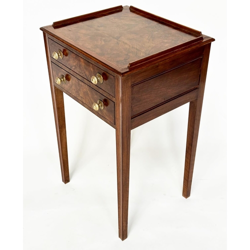 127 - LAMP TABLES, a pair, George III design burr walnut with crossbanded top and two drawers, 41cm H x 41... 