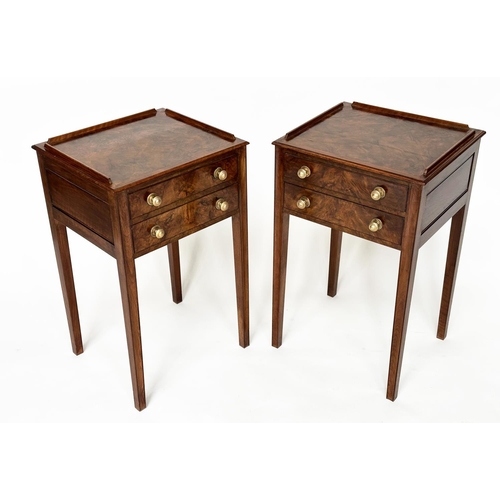 127 - LAMP TABLES, a pair, George III design burr walnut with crossbanded top and two drawers, 41cm H x 41... 