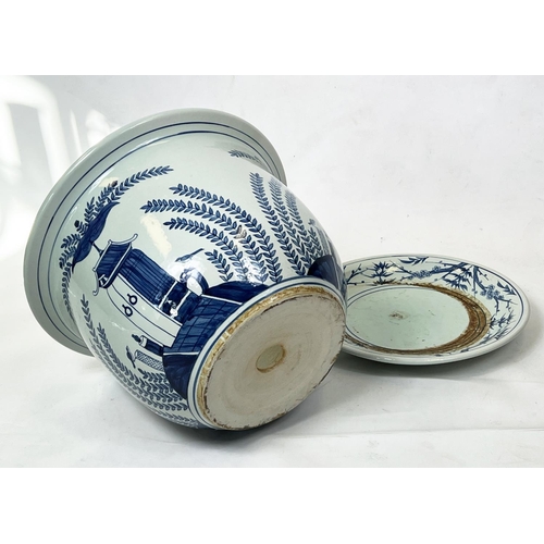 45 - CHINESE BLUE AND WHITE JARDINIERE, with tray, 36cm x 48cm D.