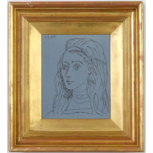 520 - PABLO PICASSO, 'Jacqueline', 1962 linocut, suite Liongravures, 27cm x 22cm. (Subject to ARR - see Bu... 