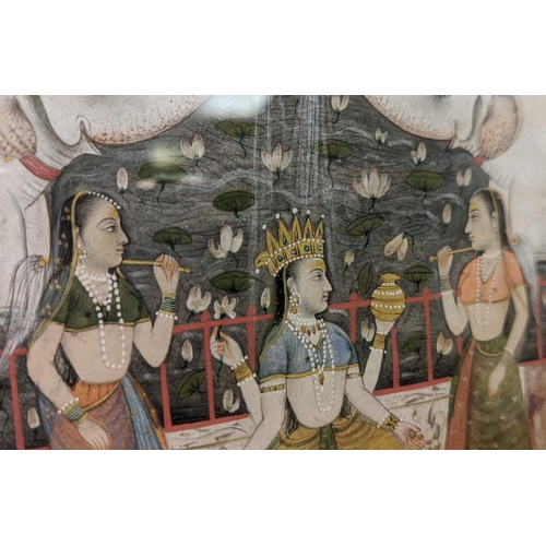 52 - MEWAR SCHOOL, 18th century 'Laxmi flanked by attendants and elephants', gouache, 17cm x 12cm, framed... 