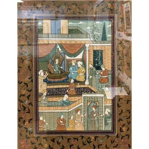 95 - MUGHAL SCHOOL, 'Durbar Scenes with Figures Paying Homage to Raja', watercolour, 47cm x 37cm, framed,... 