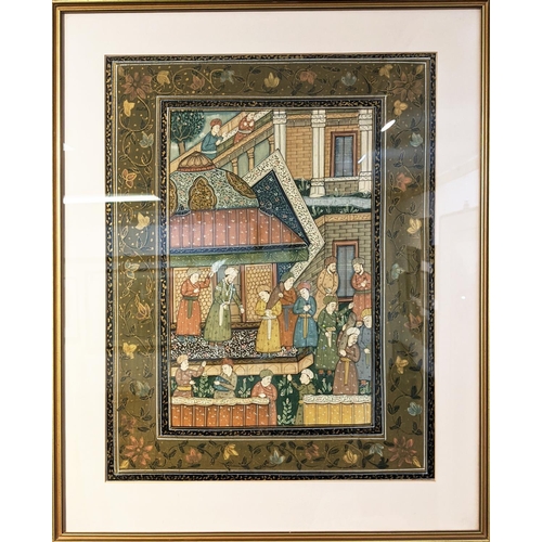 95 - MUGHAL SCHOOL, 'Durbar Scenes with Figures Paying Homage to Raja', watercolour, 47cm x 37cm, framed,... 