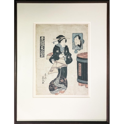 78 - UTAGAWA KUNISADA AND KITAGAWA UTAMARO, 'Kabuki figures', coloured wood blocks, 37cm x 26cm, framed. ... 