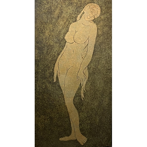 84 - INDIAN SCHOOL, 20th century Female figure on silk, 157cm x 89cm, framed.