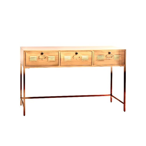 442 - CONSOLE TABLE, 77cm high, 126cm wide, 37cm deep, industrial style, fitted with three drawers.