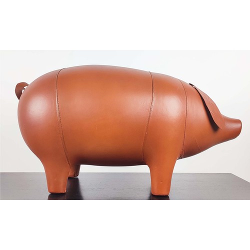 481 - PIG FOOTSTOOL, tan finish, 70cm x 30cm x 40cm approx.