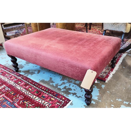 159 - GEORGE SMITH FOOTSTOOL, 102cm W x 76cm D x 42cm H, in ribbed burgundy fabric.