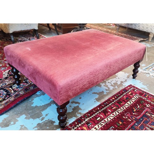 159 - GEORGE SMITH FOOTSTOOL, 102cm W x 76cm D x 42cm H, in ribbed burgundy fabric.