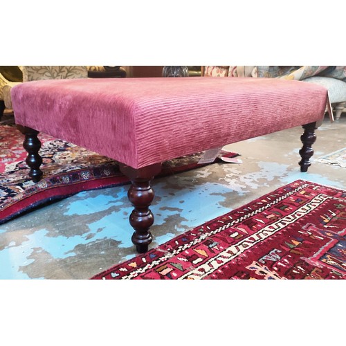 159 - GEORGE SMITH FOOTSTOOL, 102cm W x 76cm D x 42cm H, in ribbed burgundy fabric.