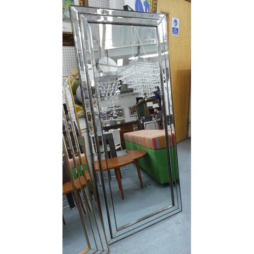 408 - WALL MIRROR, Art Deco style stepped frame, silvered detail, 68.5cm x 5cm x 155cm.