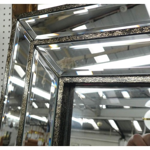 408 - WALL MIRROR, Art Deco style stepped frame, silvered detail, 68.5cm x 5cm x 155cm.