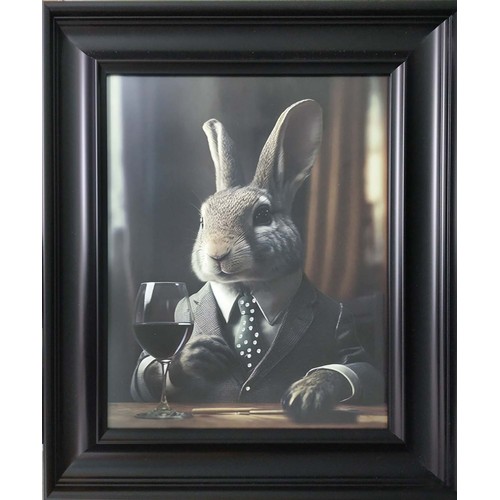 419 - CONTEMPORARY SCHOOL PRINT, Mr Rabbit at the club, relief detail, framed, 105.5cm x 75.5cm.