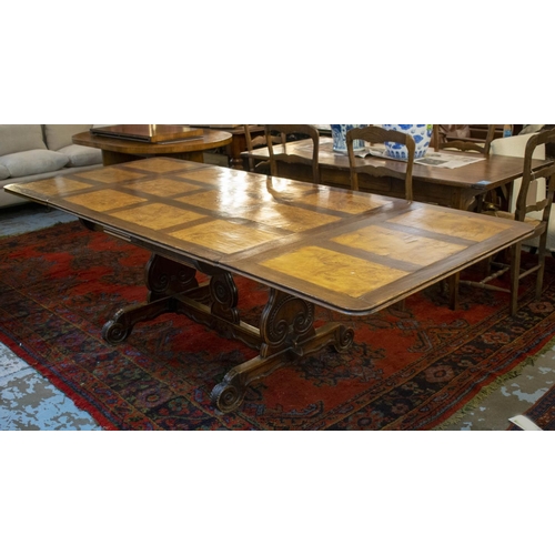 201 - DRAWLEAF TABLE, late 19th century French oak, burr ash and Karelian birch, circa 1890 with parquetry... 