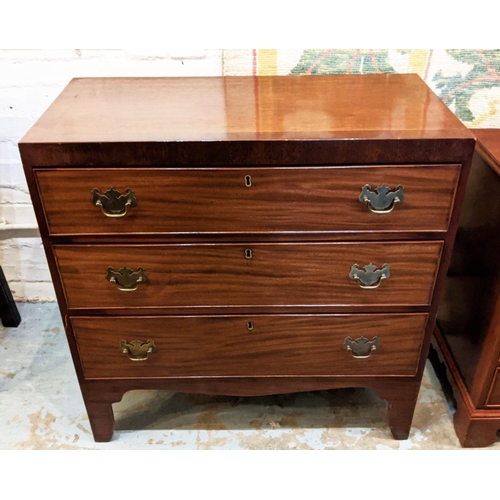 198 - CHEST, 87cm W x 43cm D x 89cm H, 19th century mahogany with cross banded detail and three drawers.