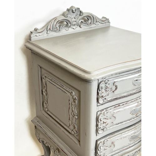 103 - BEDSIDE CHESTS, 80cm H x 50cm x 45cm, a pair, Louis XV style grey painted, each with three drawers. ... 