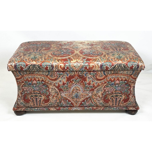 192 - OTTOMAN, 53cm H x 112cm x 61cm, Victorian style in floral basket patterned fabric on castors.