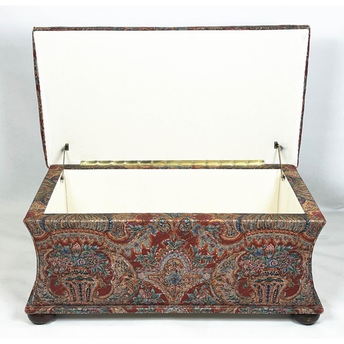 192 - OTTOMAN, 53cm H x 112cm x 61cm, Victorian style in floral basket patterned fabric on castors.