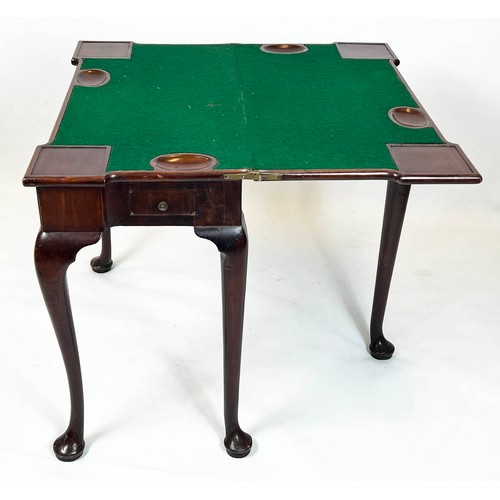 187 - CARD TABLE, 72cm H x 85cm x 42cm, Georgian mahogany with green baize and counter well top above a si... 