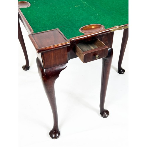 187 - CARD TABLE, 72cm H x 85cm x 42cm, Georgian mahogany with green baize and counter well top above a si... 