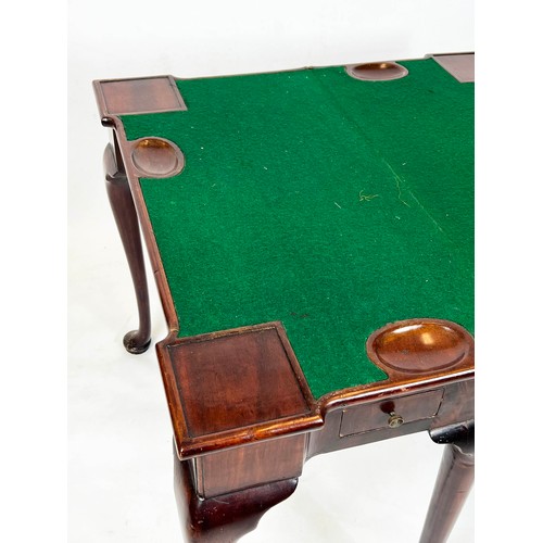 187 - CARD TABLE, 72cm H x 85cm x 42cm, Georgian mahogany with green baize and counter well top above a si... 