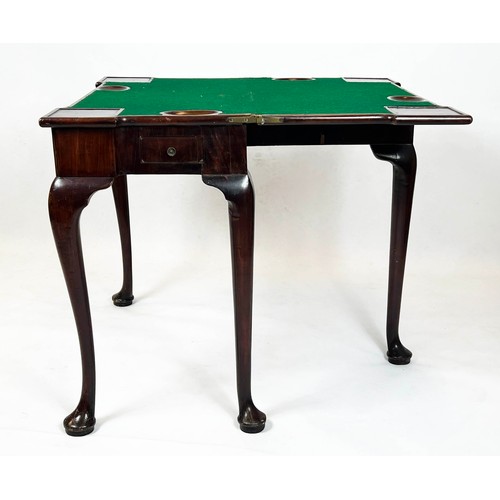 187 - CARD TABLE, 72cm H x 85cm x 42cm, Georgian mahogany with green baize and counter well top above a si... 