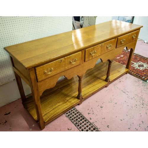 185 - TITCHMARSH AND GOODWIN DRESSER BASE, 77cm H x 167cm x 45cm, Georgian style oak with three drawers.