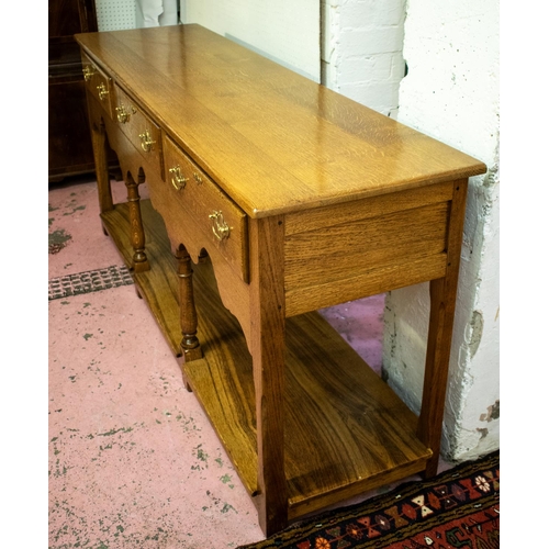 185 - TITCHMARSH AND GOODWIN DRESSER BASE, 77cm H x 167cm x 45cm, Georgian style oak with three drawers.