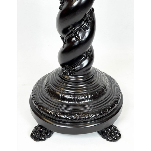 186 - JARDINIERE STAND, 91cm H x 55cm, Solomonic design and ebonised finish.