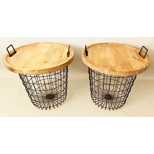 435 - LOG BASKETS, a pair, 62cm H x 45cm D, with tray tops. (2)