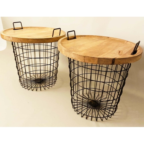 435 - LOG BASKETS, a pair, 62cm H x 45cm D, with tray tops. (2)