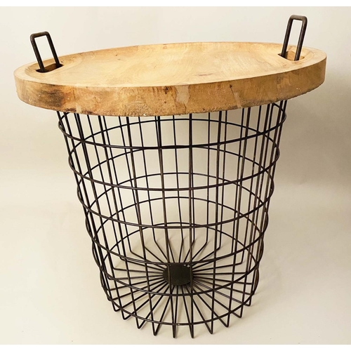 435 - LOG BASKETS, a pair, 62cm H x 45cm D, with tray tops. (2)