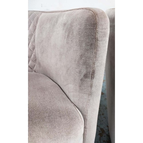 414 - KESTERPORT ARMCHAIRS, a pair, grey fabric upholstered, swivel bases, 78cm H x 72cm W x 62cm D. (2)