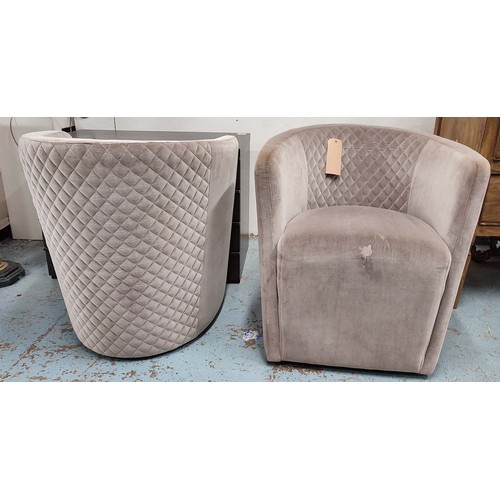 414 - KESTERPORT ARMCHAIRS, a pair, grey fabric upholstered, swivel bases, 78cm H x 72cm W x 62cm D. (2)