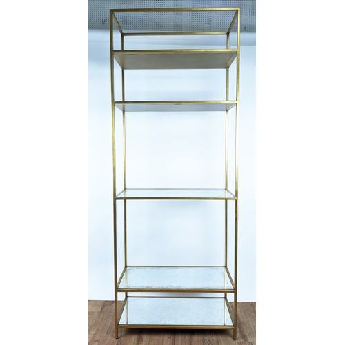 415 - ETAGERE, five-tier 1960s French style, mirrored glass shelves, gilt metal frame, 215cm H x 80cm W x ... 