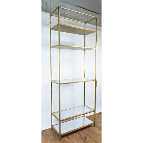 415 - ETAGERE, five-tier 1960s French style, mirrored glass shelves, gilt metal frame, 215cm H x 80cm W x ... 